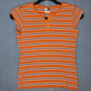 Vintage Tommy Hilfiger Orange Striped Henley Baby Tee Women's XL Y2K 90s